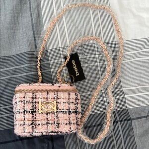 Bebe Pink and Black Tweed Mini Bag New